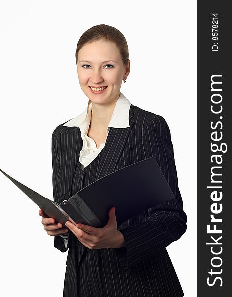 Young beautiful businesswoman with folder