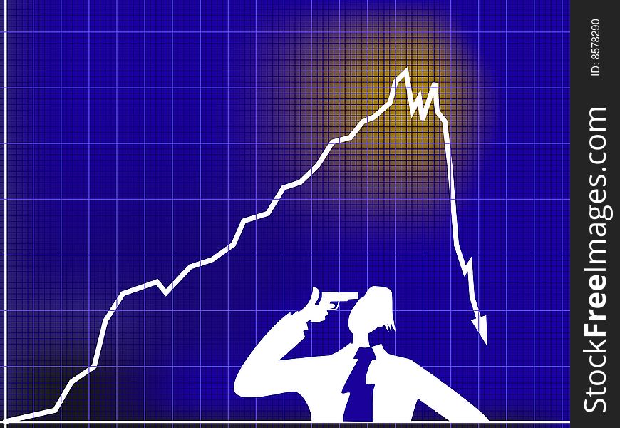 A graph of collapse with silhoulette of suicide. A graph of collapse with silhoulette of suicide