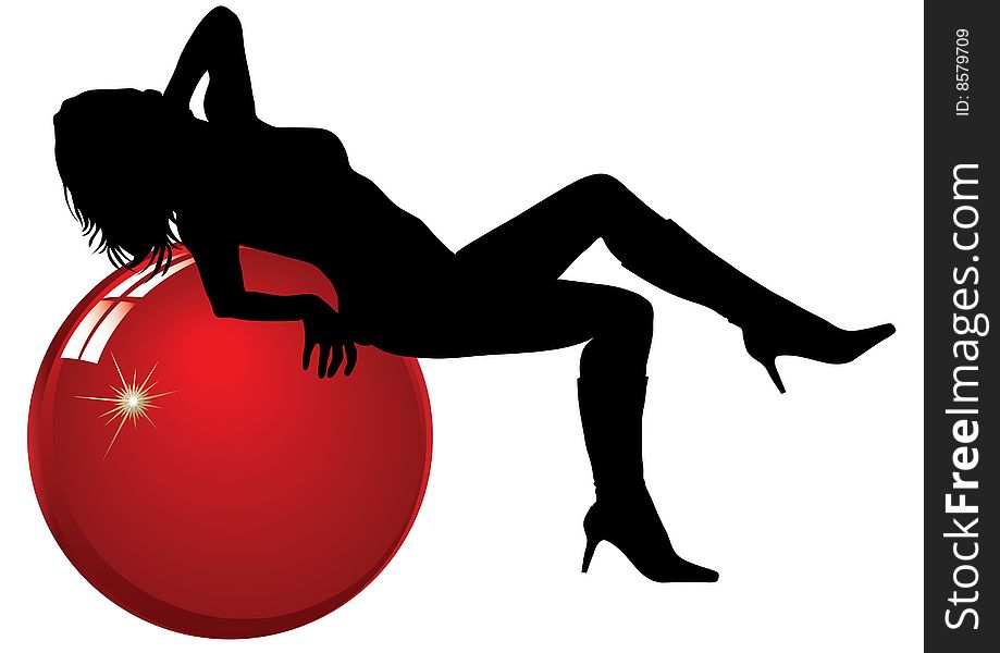 Black silhouette girl and red ball