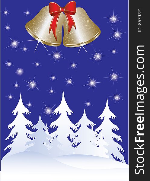 Blue Christmas background vector, red bow and ball