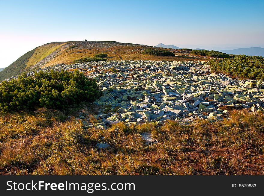 Mountain stony view (Gorgany region of Carpathian mountains, Ukraine).