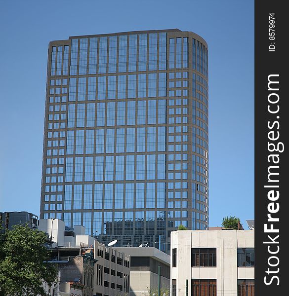 Big Square Building (Panorama) against blue sky