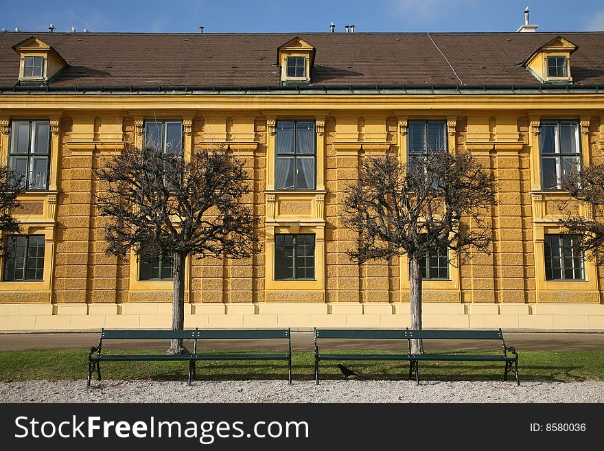 Schronnbrunn Castle, Vienna, Austria against blue sky