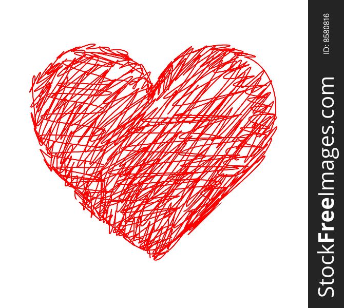 Hand drawn illustration of red heart, vector added. Hand drawn illustration of red heart, vector added