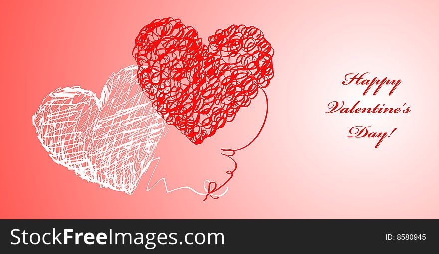 Hand drawn illustration of red hearts, vector added. Hand drawn illustration of red hearts, vector added