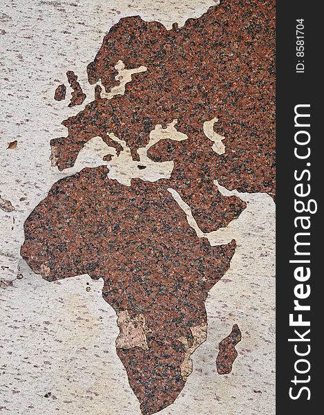 Eastern hemisphere map - mosaic on granite floor