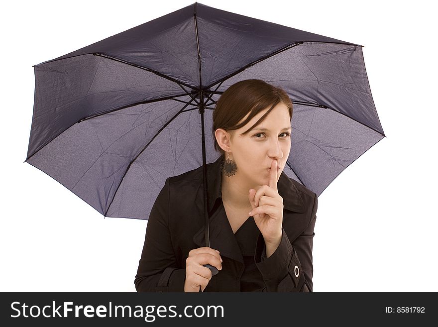 Woman with umbrella on a white background