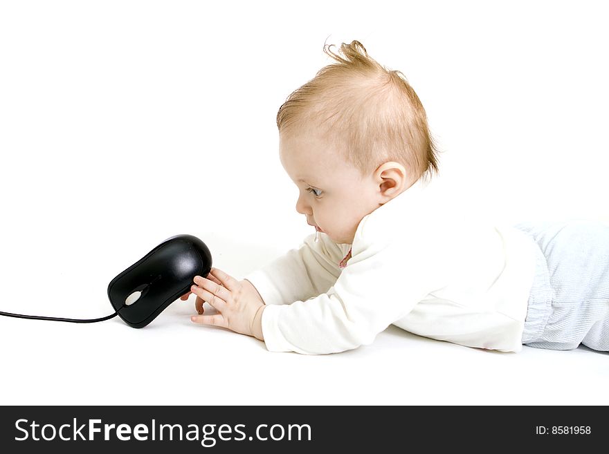 Baby playing on white background. Baby playing on white background