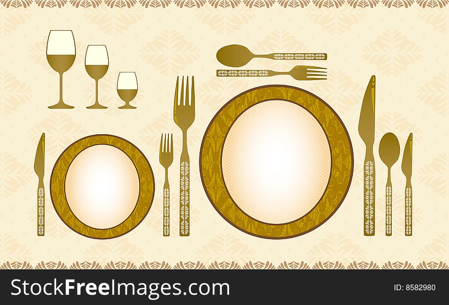 Spoon, Knife, Fork, Plate And Wineglass