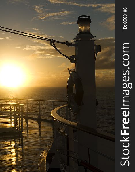 South pacific cruise....Silhouette looking out over deck. South pacific cruise....Silhouette looking out over deck