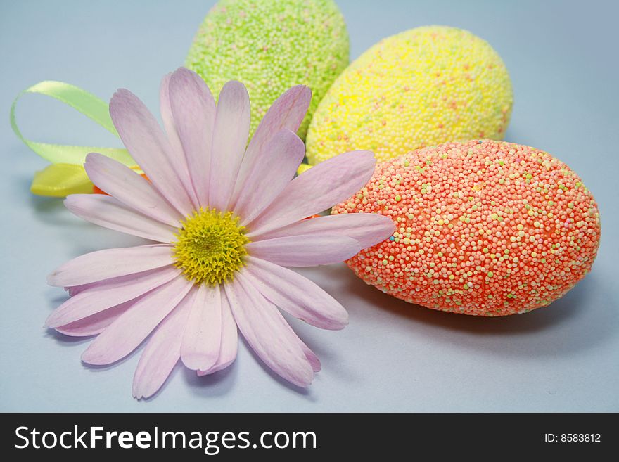 Colored easter eggs decorated  flowers. Colored easter eggs decorated  flowers