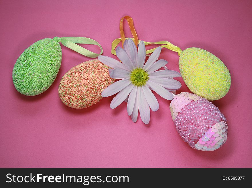 Colored easter eggs decorated  flowers. Colored easter eggs decorated  flowers