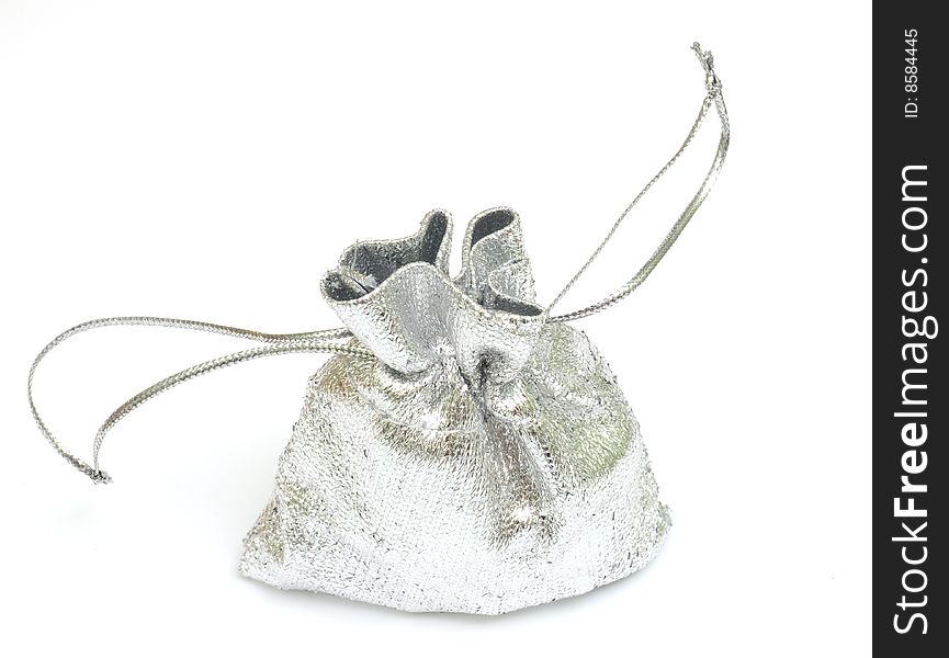 Silver present bag on the white background