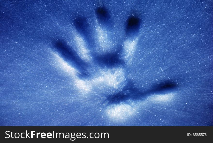 Imprint hand trace on snow. Imprint hand trace on snow