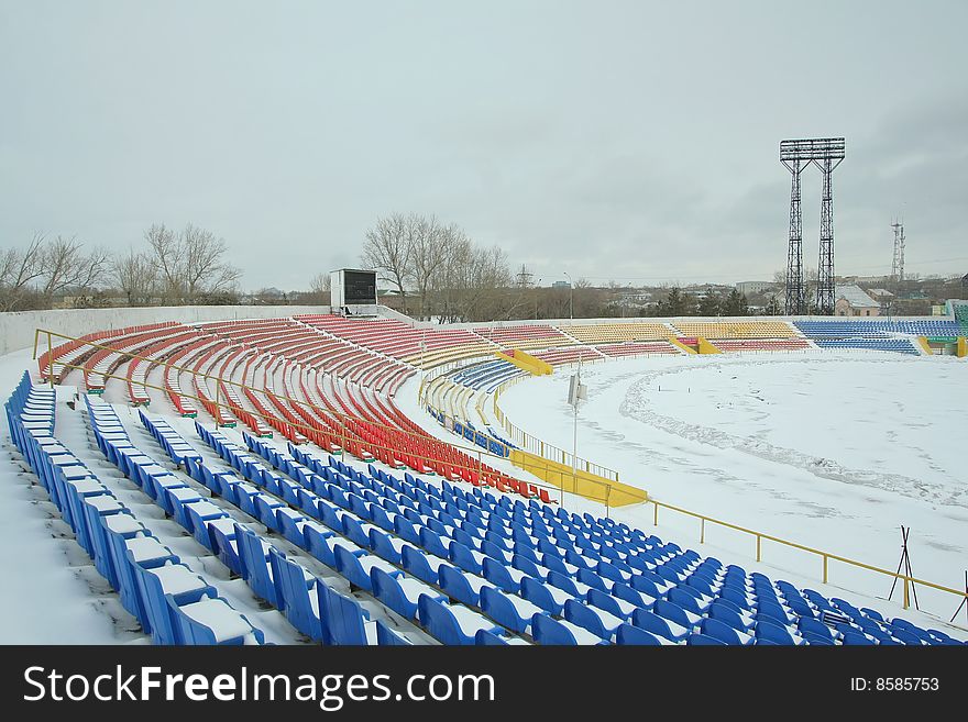 Stadium in snow in winter