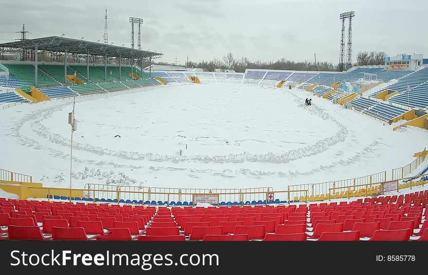 Stadium in snow in winter