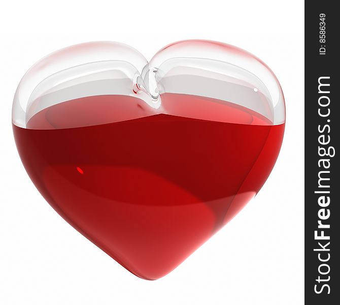 3d render of glass heart with blood inside. 3d render of glass heart with blood inside
