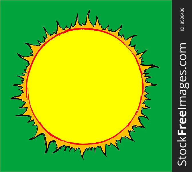 The yellow drawn sun on a green background is red