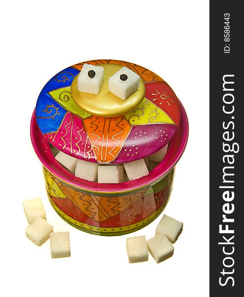Colorful funny sugar-bowl, isolated