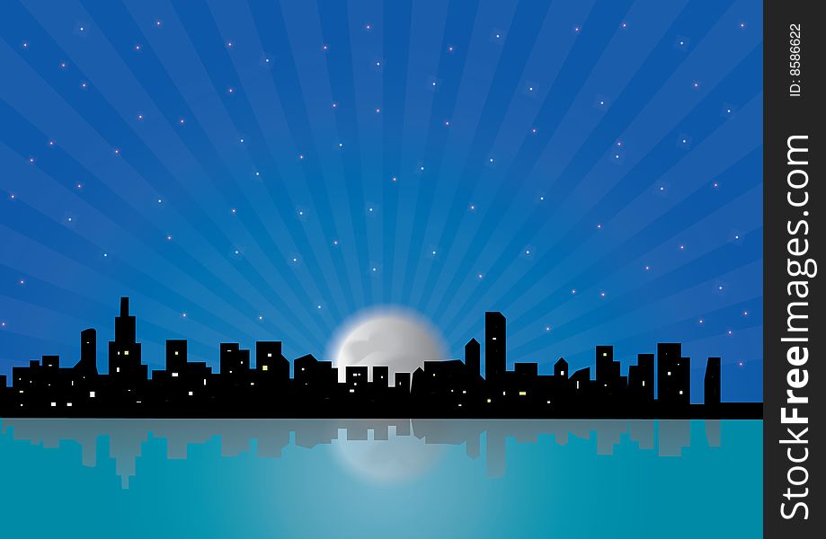 Abstract illustration of city silhouette at night time. Abstract illustration of city silhouette at night time