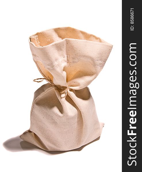 Light canvas textured sack, isolated on white background. Light canvas textured sack, isolated on white background