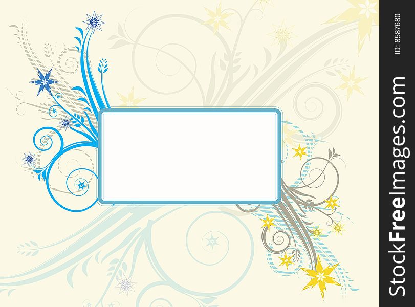 Decorative abstract floral frame in blue and beige colours. Decorative abstract floral frame in blue and beige colours