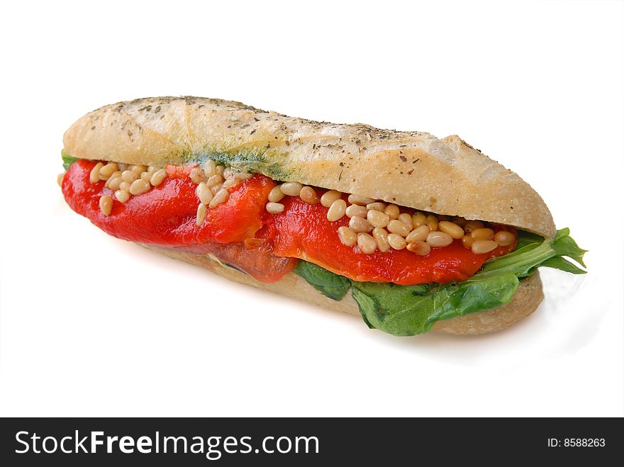 Sandwich with a salmon on a white background
