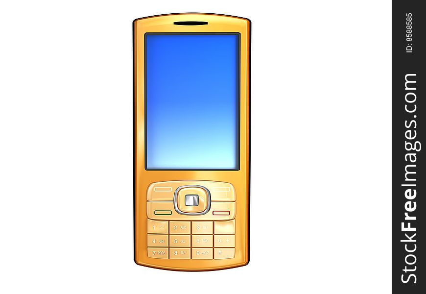 Golden mobile phone isolated on white