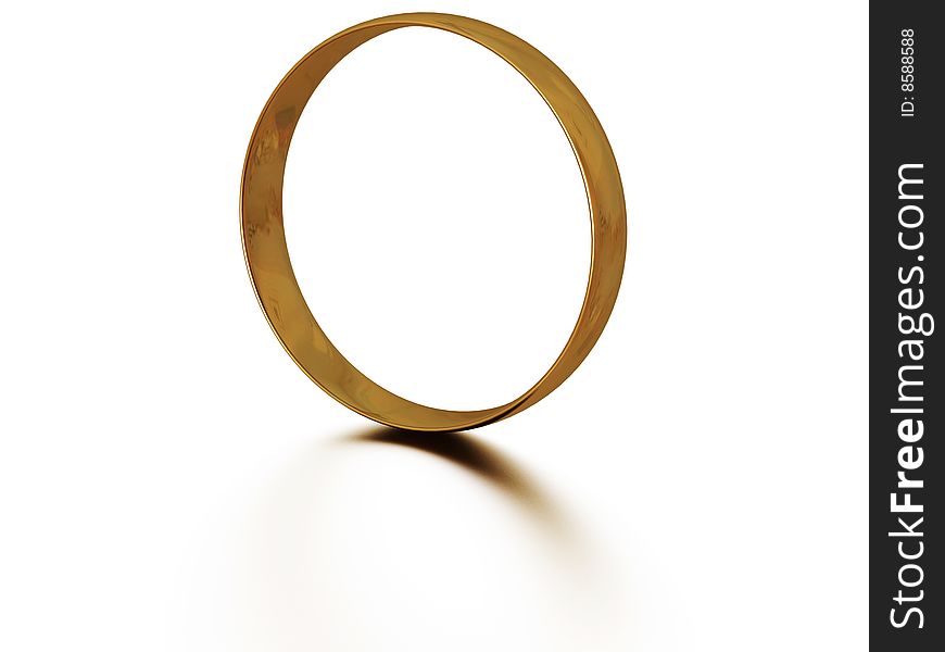 3d golden wedding ring with reflection