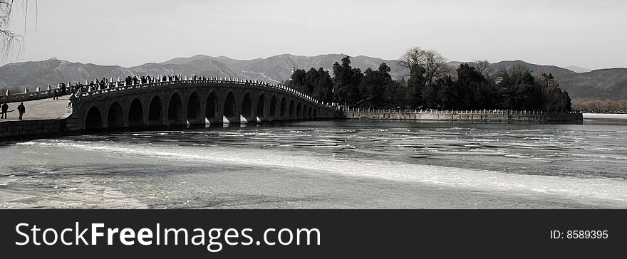 In late winter, the 17-Arch Bridge in summer palace
