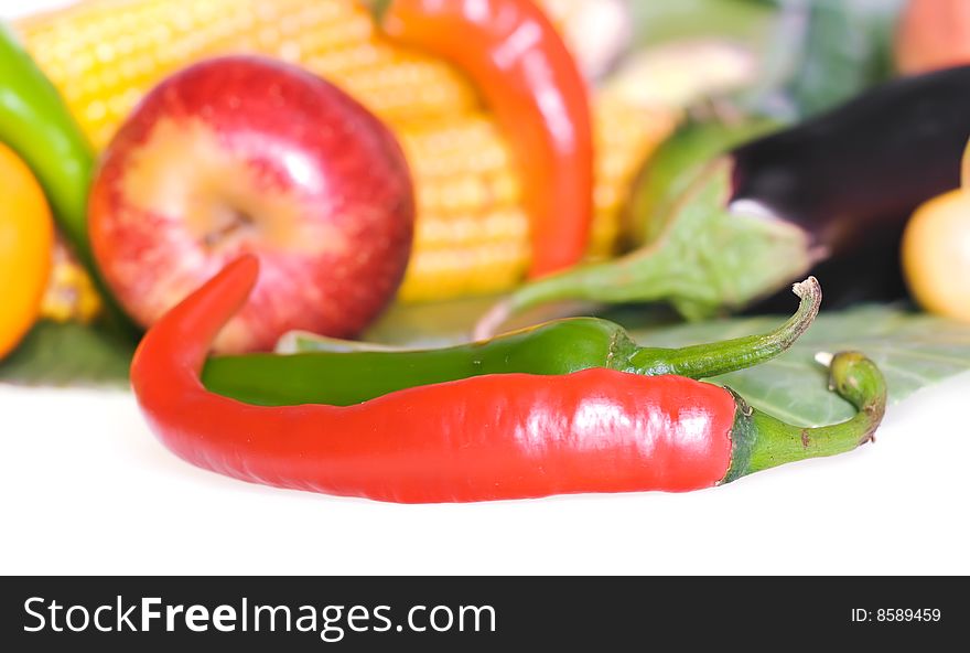 Vegetables and fruits isolated on white. Vegetables and fruits isolated on white