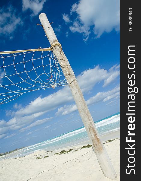Volleyball net on a empty sunny beach