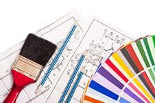 Pencils, Drawings  And Color Guide Royalty Free Stock Photography