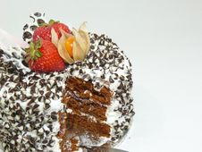 Cut Cake With Chocolate Chips And Berries (left) Stock Image Cut Cake With Chocolate Chips And Berries (left) Stock Image