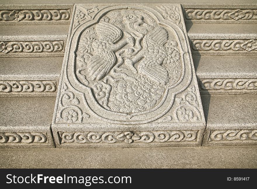 Asian Stone Palace Steps with Carved Phoenix Design