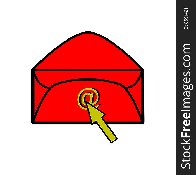 A red email envelop clicked by an arrow. A red email envelop clicked by an arrow