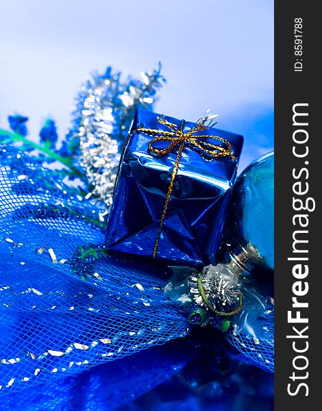 Gift box on blue background