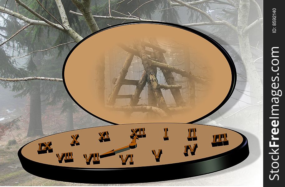 Clock and a mirror, especially suitable for forest tourism. Image, Graphics and some photos.