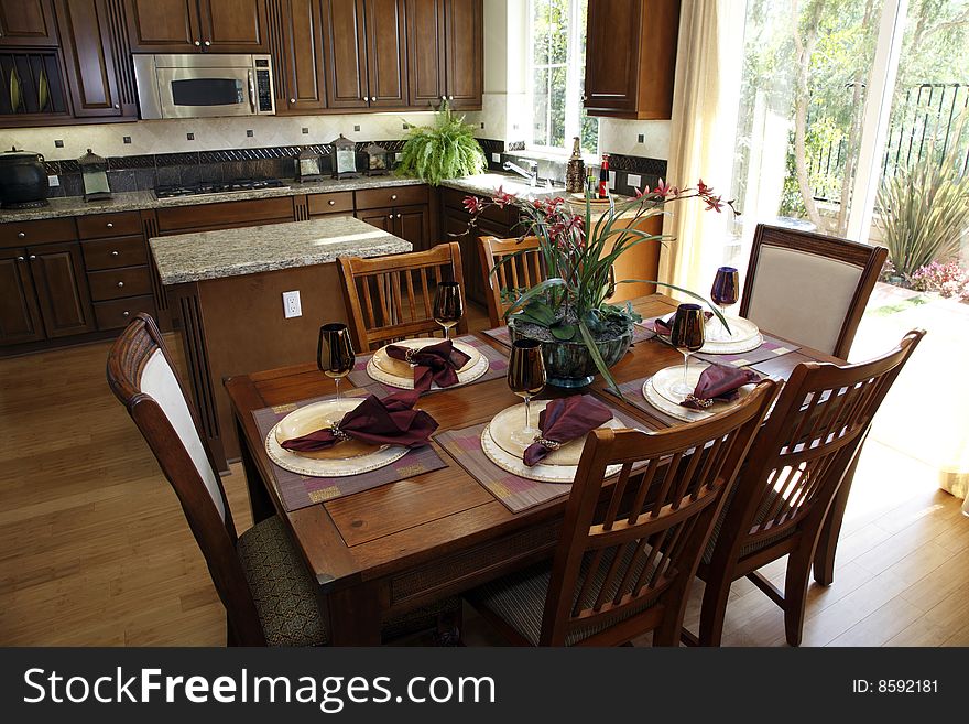 Luxury home dining room and kitchen. Luxury home dining room and kitchen.