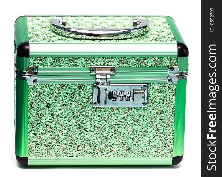 Green safe box with padlock