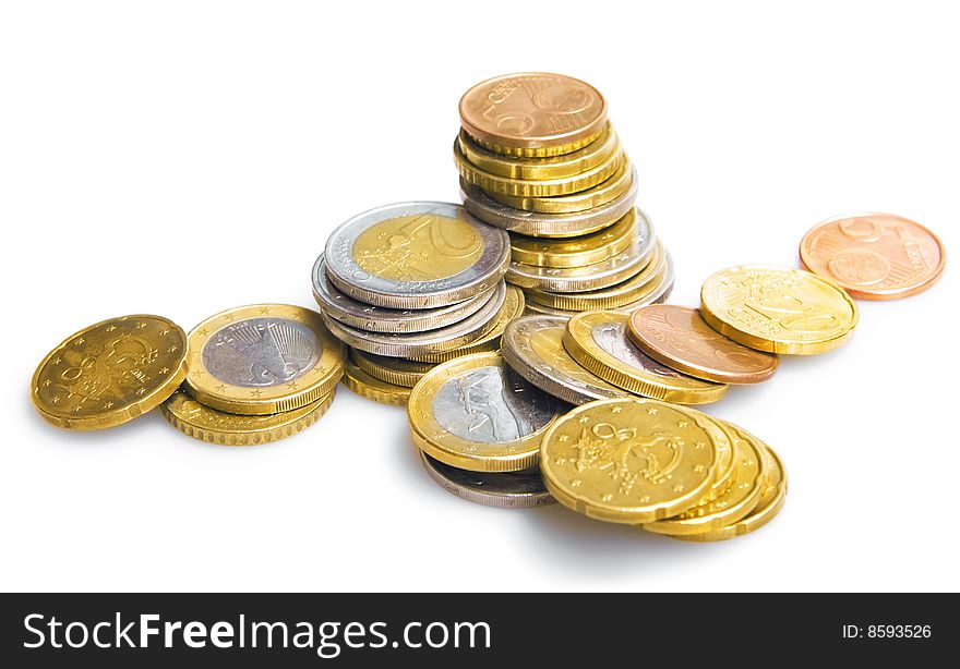 Euro coins isolated on white. Euro coins isolated on white.
