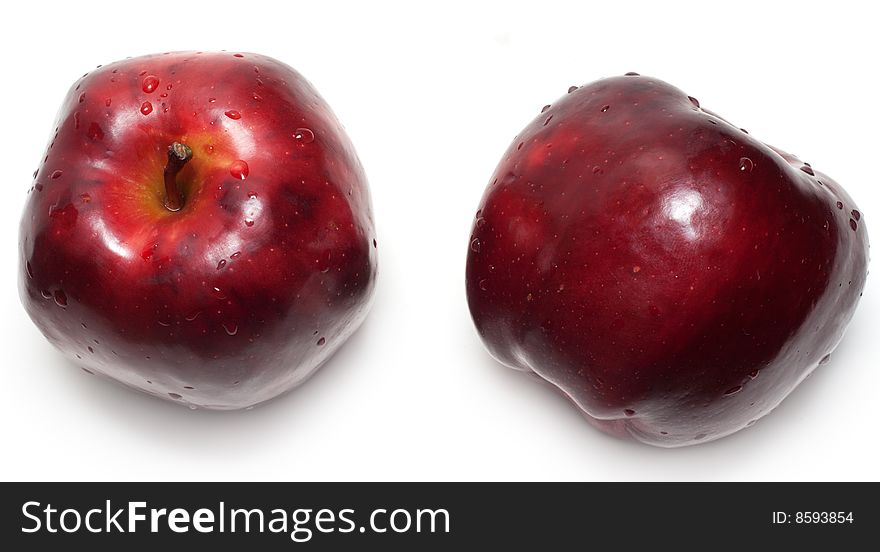 Two apples with drop of water insulated on white background