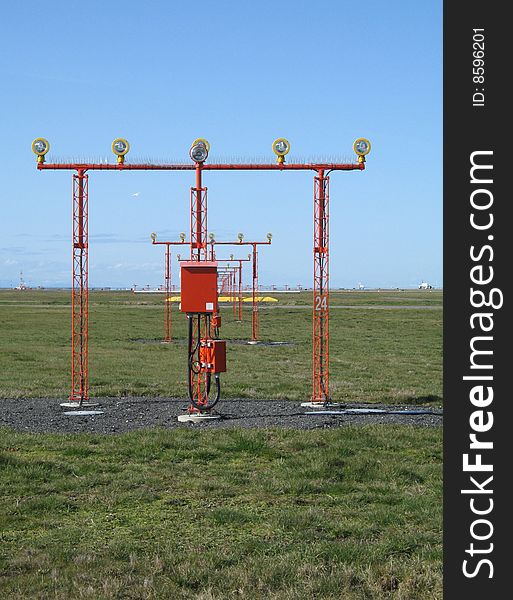 Airplane landing lights at airport