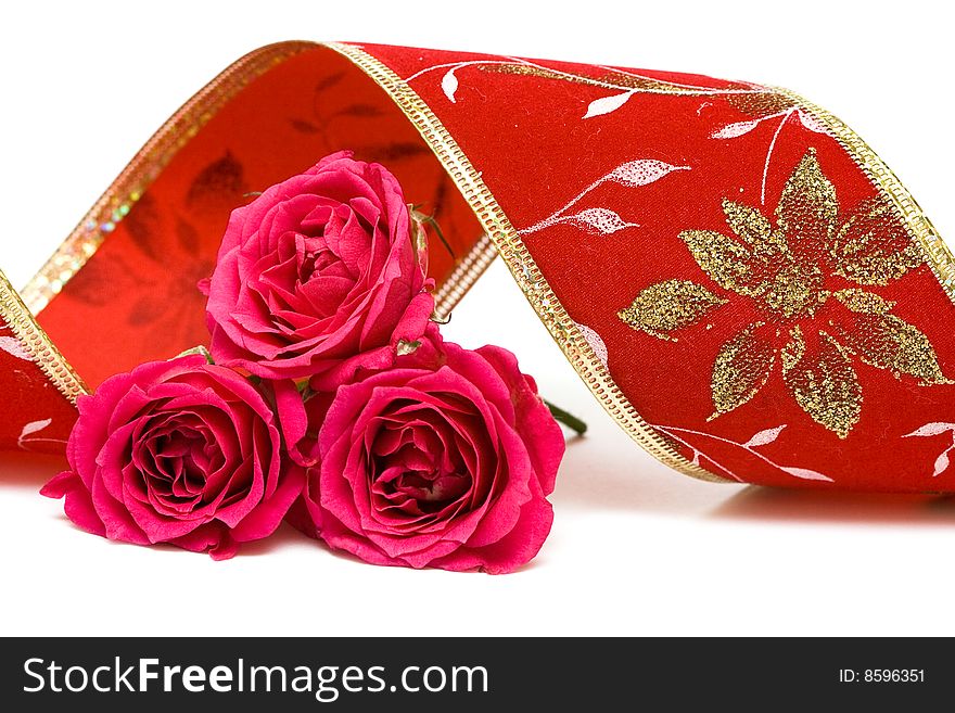 Red roses over white background