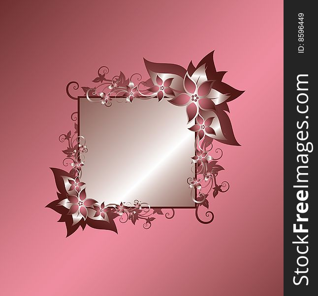 Silver floral frame on pink background. Silver floral frame on pink background