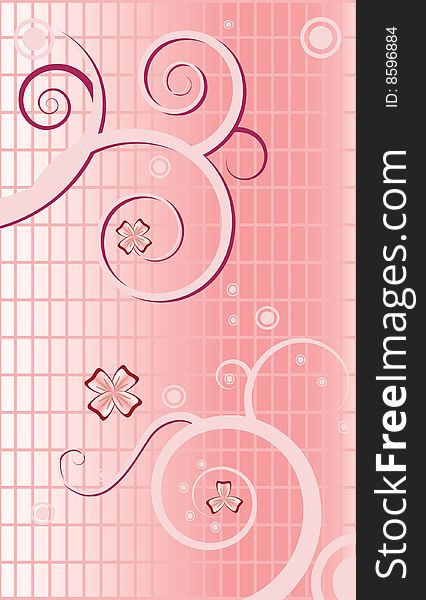 Vector pink background with flowers and swirls elements. Vector pink background with flowers and swirls elements