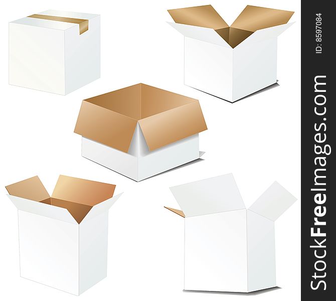 Vector cardboard boxes. Opened and closed