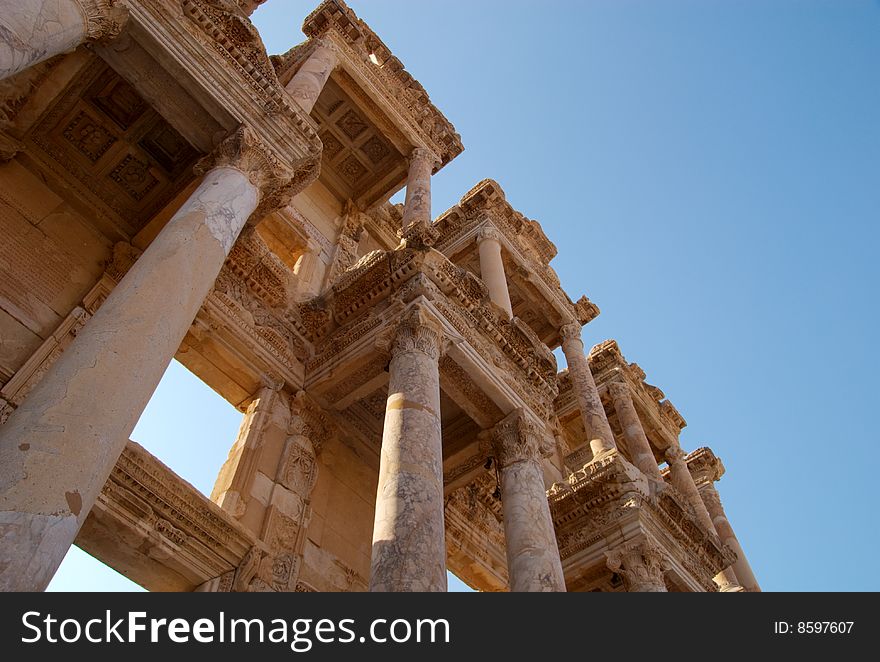 A diagonal perspective on the columns of the Library of Celsus, Ephesus, Turkey