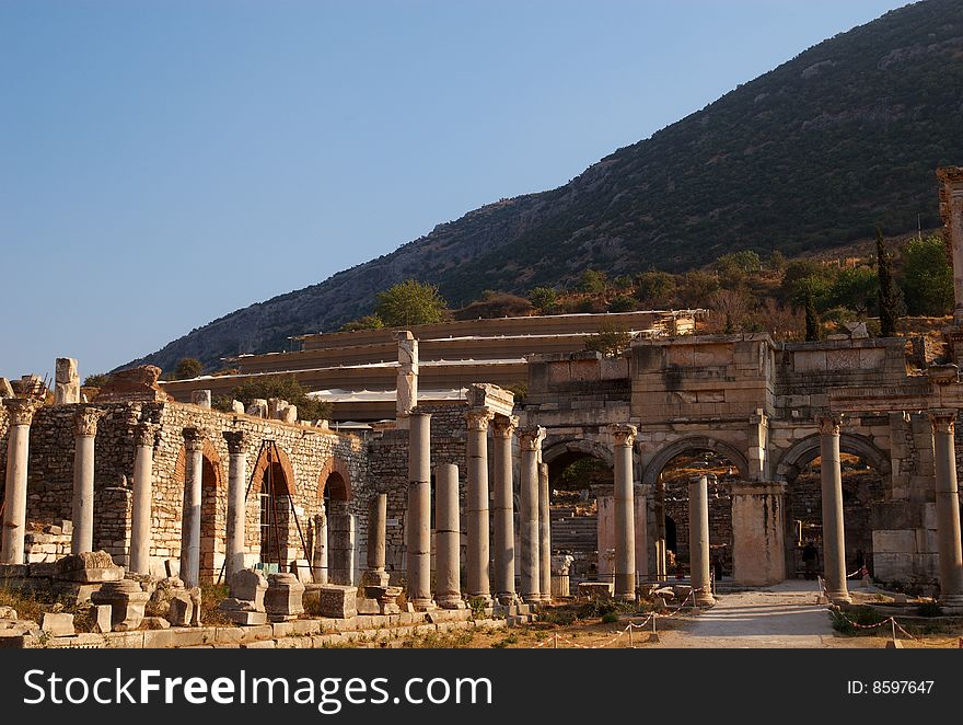 A collection of columns and capitals, caught in the late afternoon sun, Ephesus, Turkey