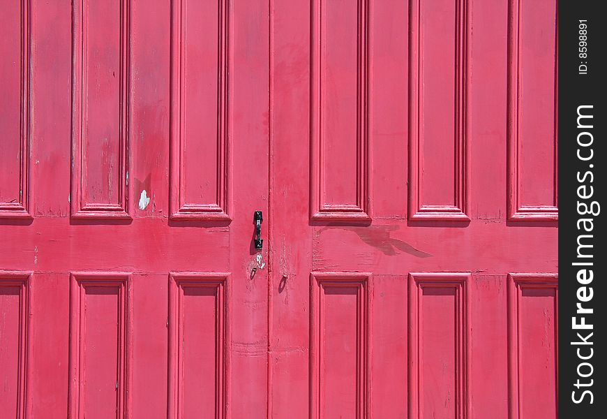 Old red door close up